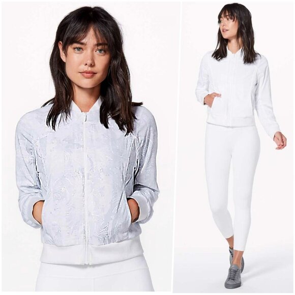 Lululemon Lightweight Reversible Casual Sporty Chic Bomber Jacket White 12 NWOT - Picture 1 of 12